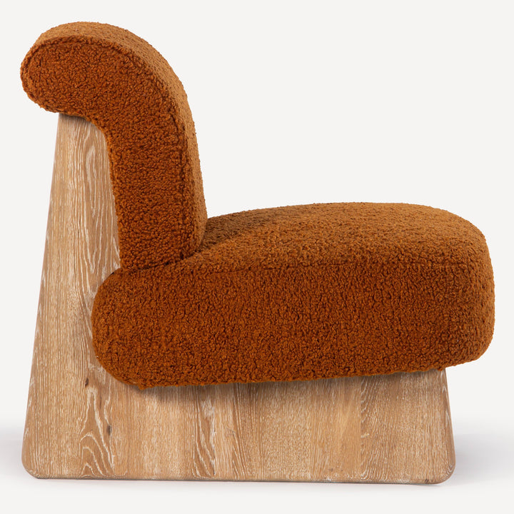 Modern Boucle Wrap-around Oak Lounge Chair