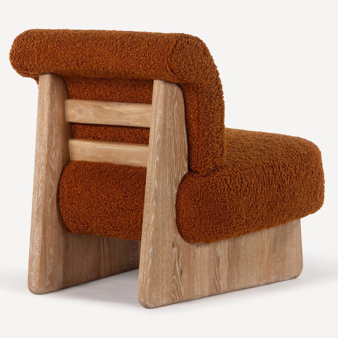 Modern Boucle Wrap-around Oak Lounge Chair