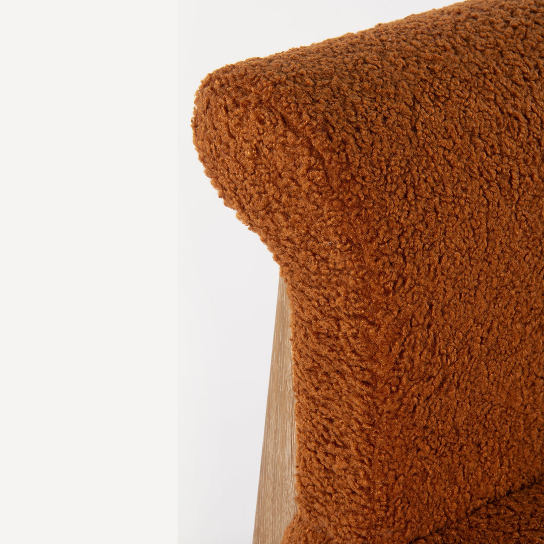 Modern Boucle Wrap-around Oak Lounge Chair