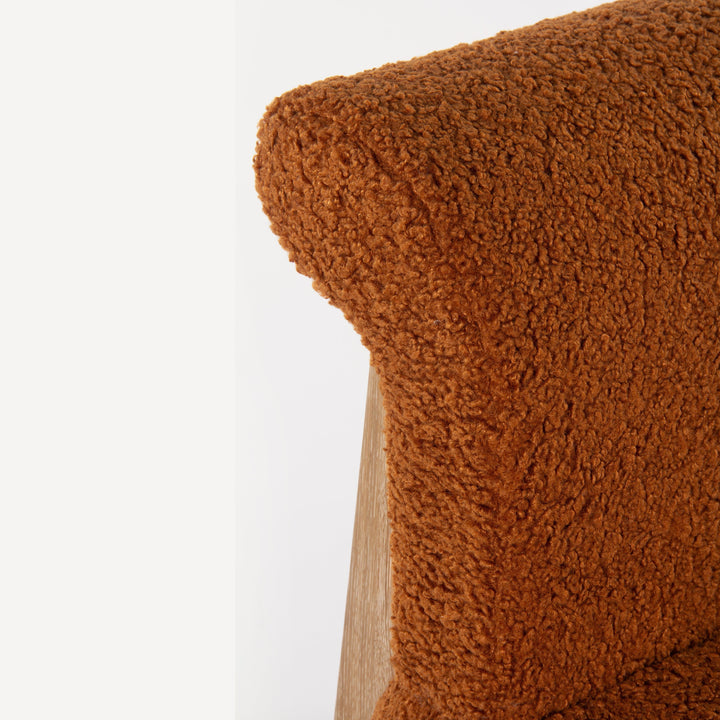 Modern Boucle Wrap-around Oak Lounge Chair