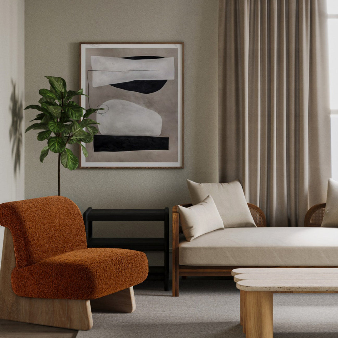 Modern Boucle Wrap-around Oak Lounge Chair