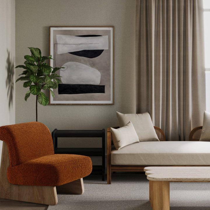 Modern Boucle Wrap-around Oak Lounge Chair