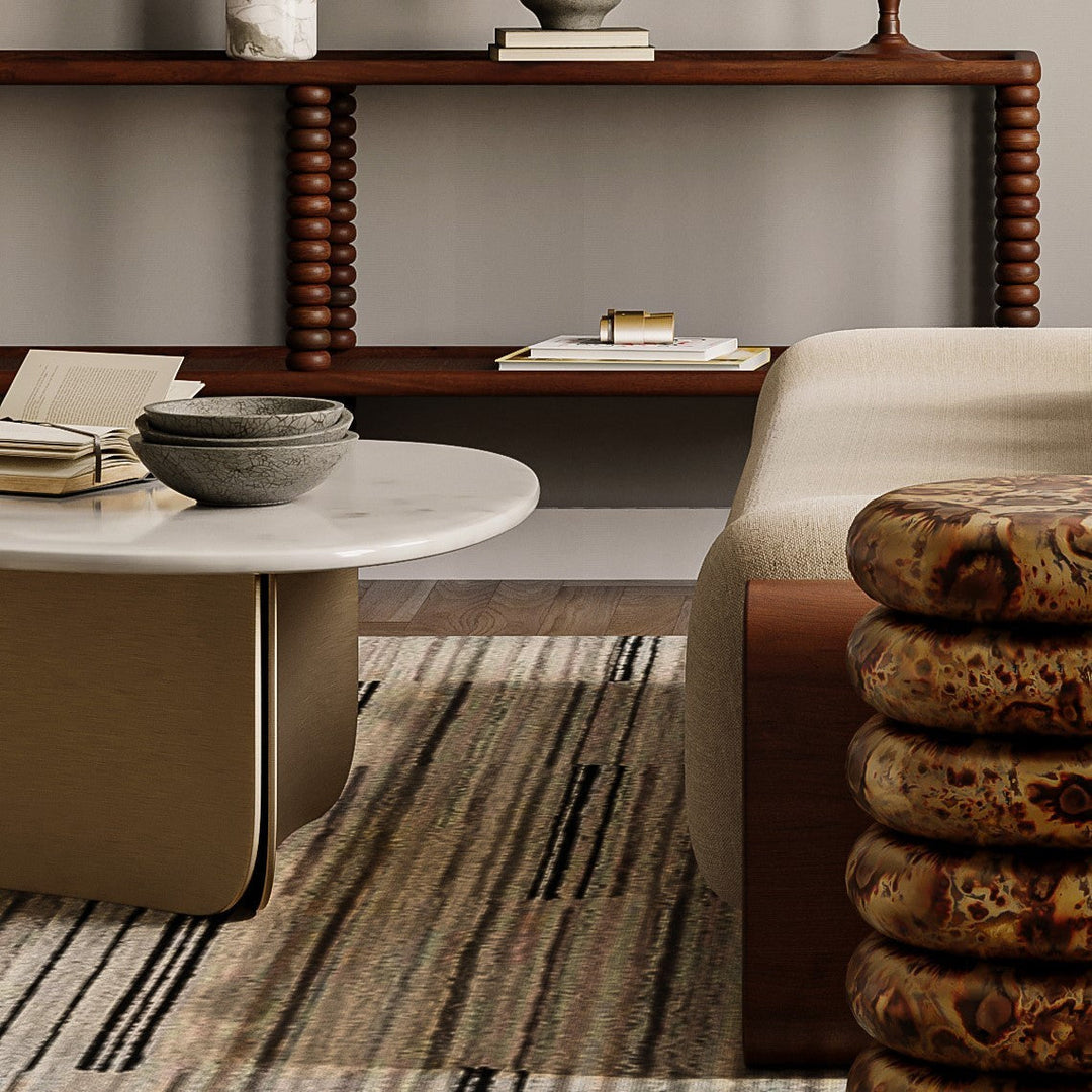 Vintage Charm Marble-Top Brass-Accent Coffee Table