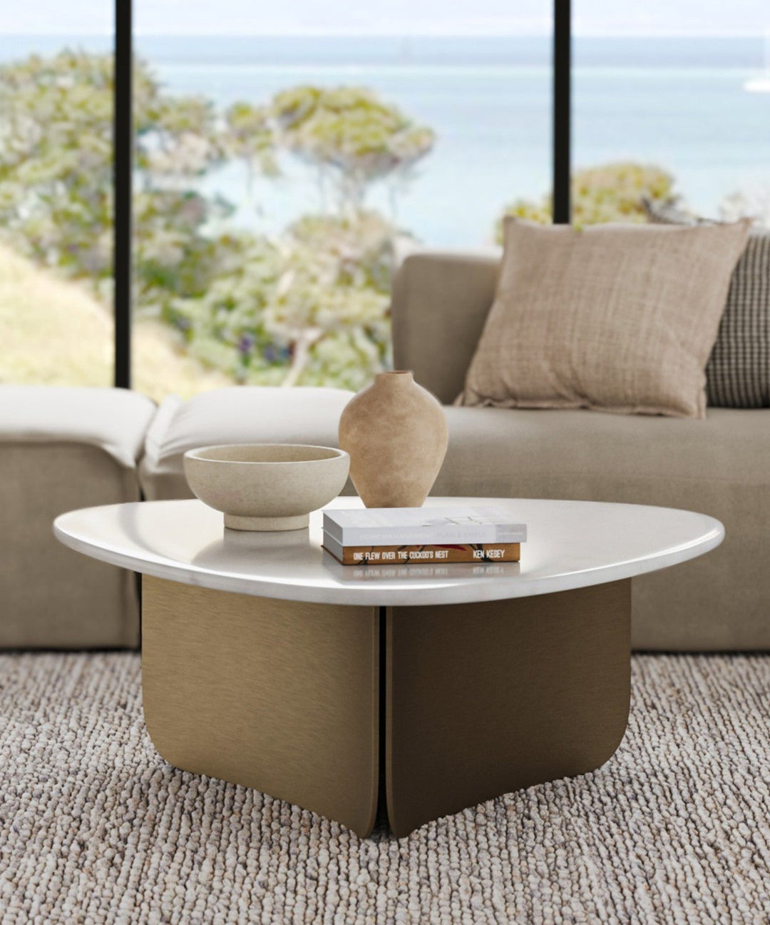 Vintage Charm Marble-Top Brass-Accent Coffee Table