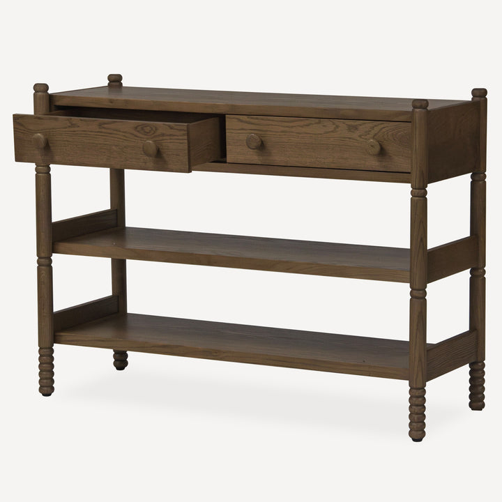 Modern Cottage-Inspired Solid Wood Console Table with Lower Shelf