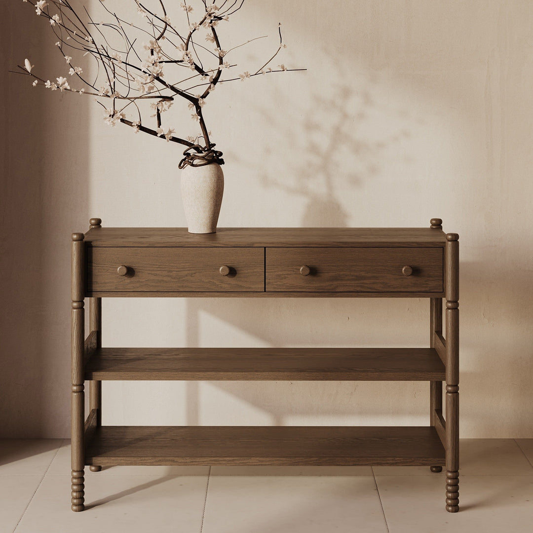 Modern Cottage-Inspired Solid Wood Console Table with Lower Shelf
