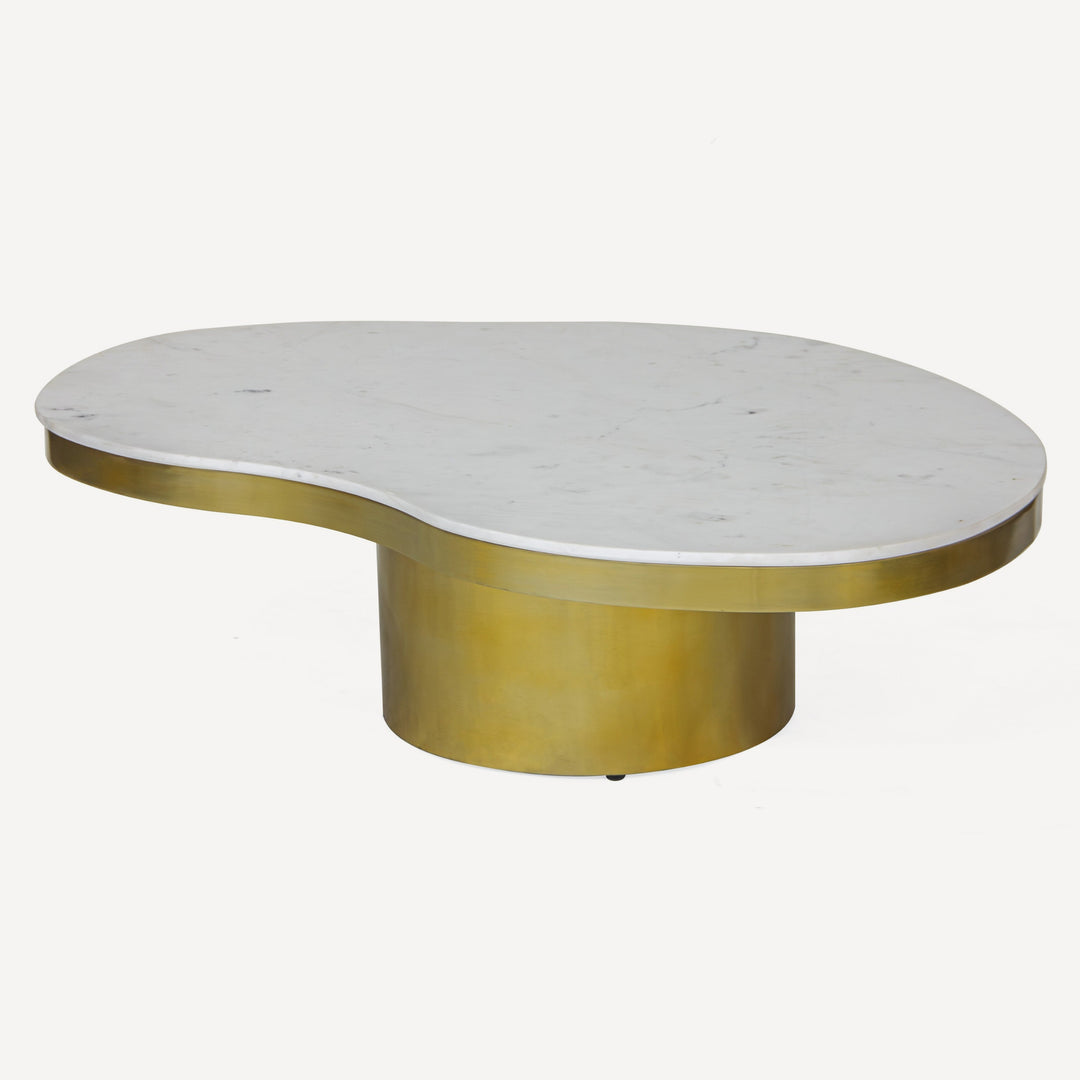 Curve-Crest Coffee Table: Artisan Banswara Marble & Brass Design