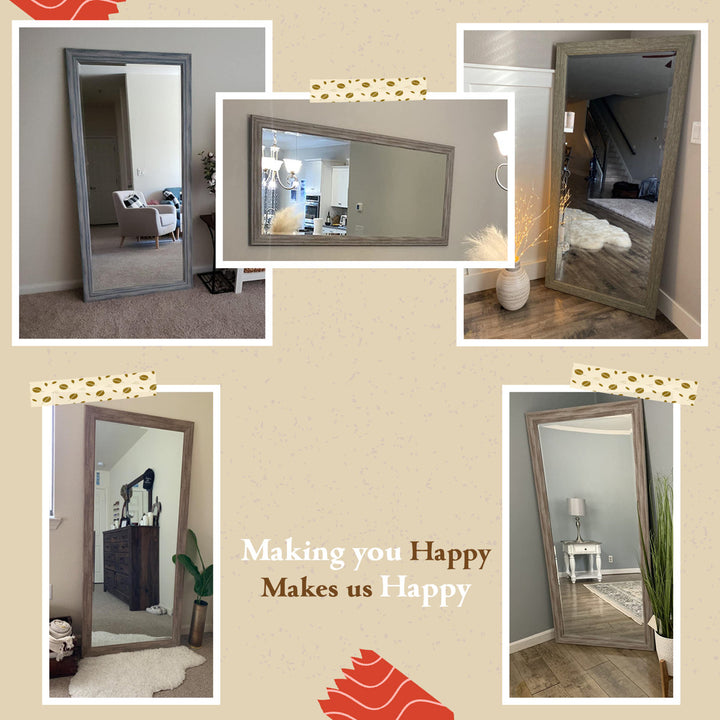 Lindberg Rectangle Full Length Mirror, Faux Wood Farmhouse Mirror, Floor Mirror