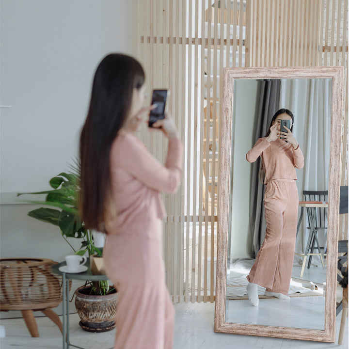 Lindberg Rectangle Full Length Mirror, Faux Wood Farmhouse Mirror, Floor Mirror