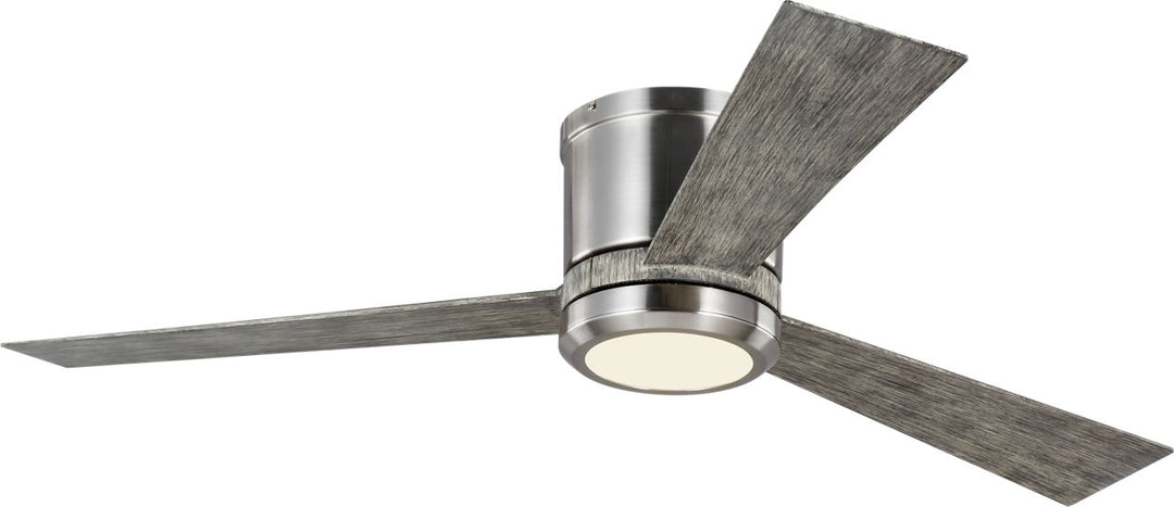Clarity 52 Hugger LED Ceiling Fan in with Light Grey Weathered Oak Blades and Light Kit Brushed Steel