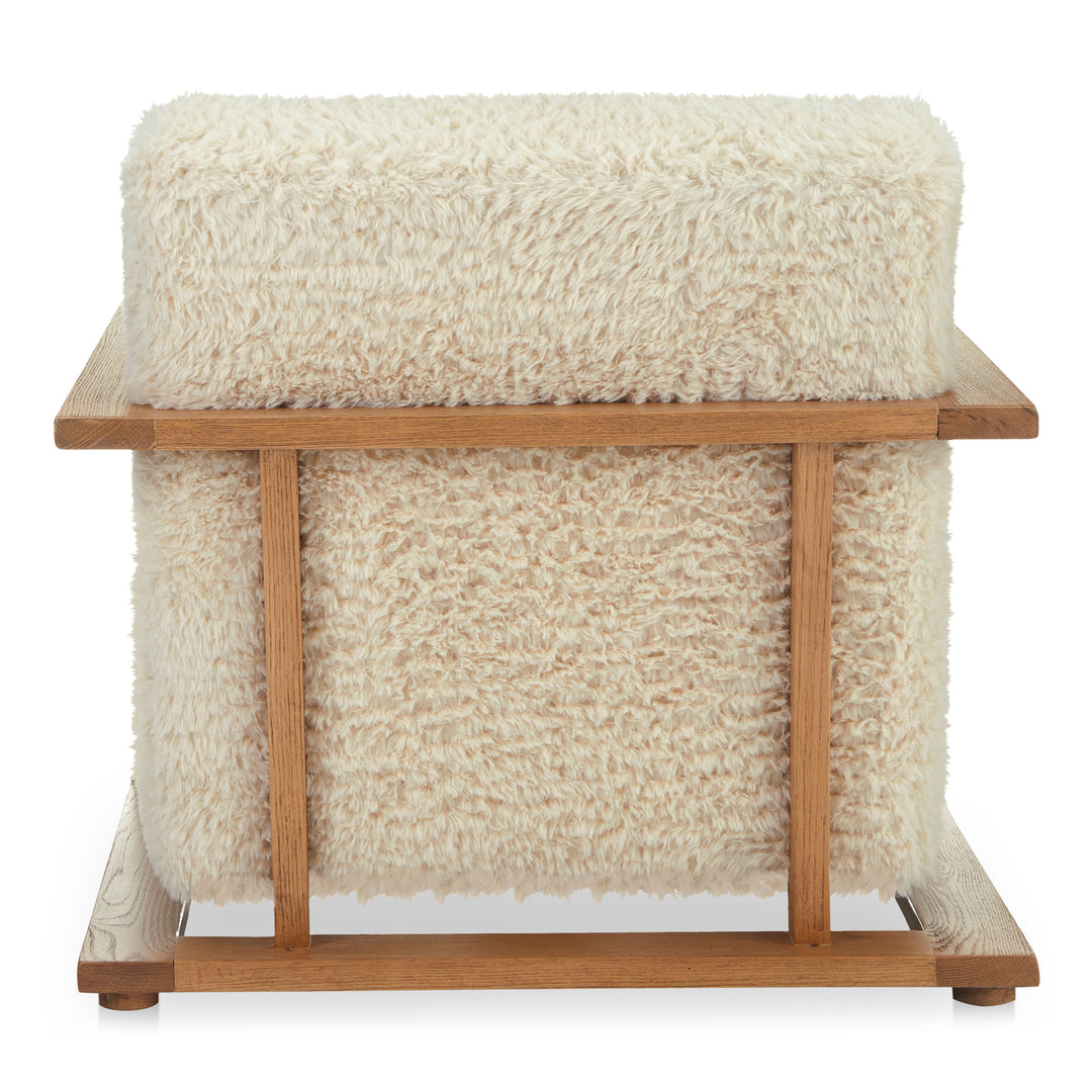 Timeless Vintage Oak Lounge Chair with Plush Faux Shearling