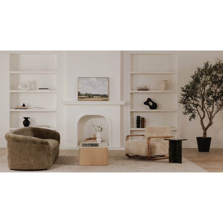 Timeless Vintage Oak Lounge Chair with Plush Faux Shearling