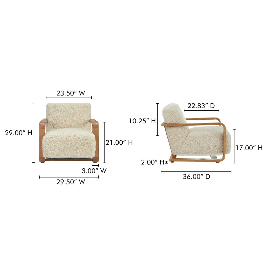 Timeless Vintage Oak Lounge Chair with Plush Faux Shearling