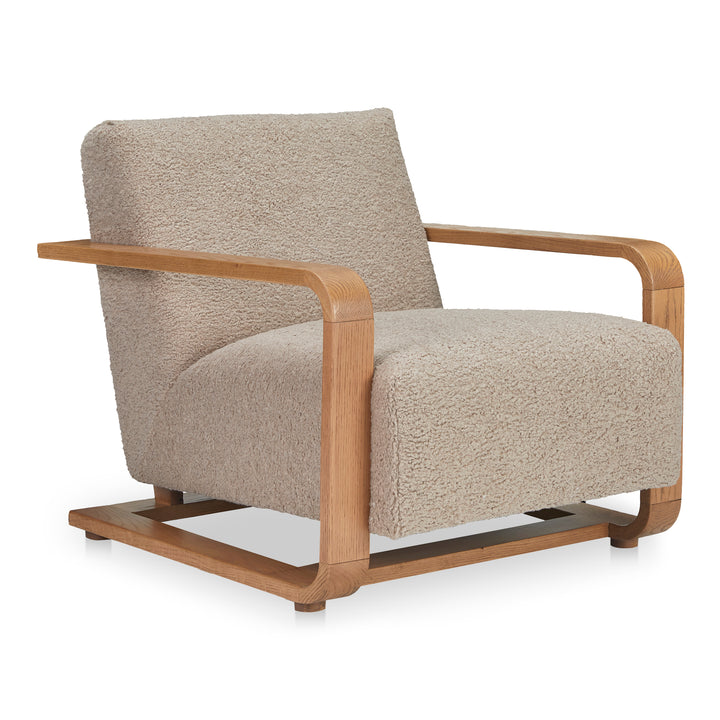Timeless Vintage Oak Lounge Chair with Plush Faux Shearling