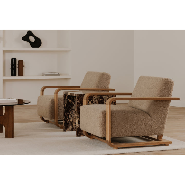 Timeless Vintage Oak Lounge Chair with Plush Faux Shearling