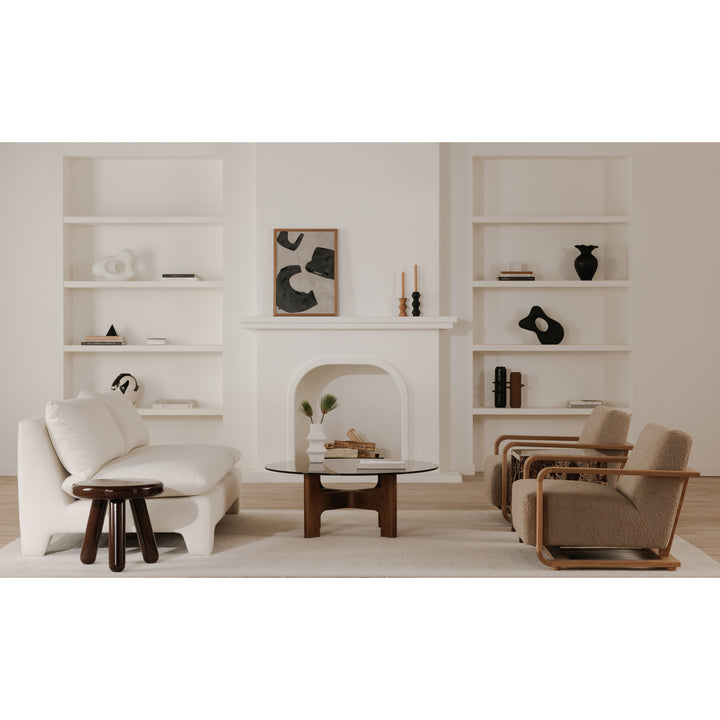 Timeless Vintage Oak Lounge Chair with Plush Faux Shearling