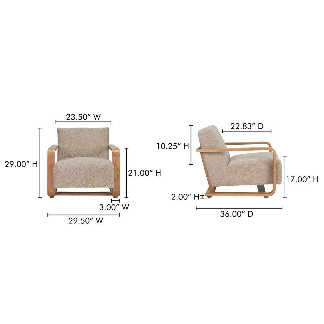 Timeless Vintage Oak Lounge Chair with Plush Faux Shearling