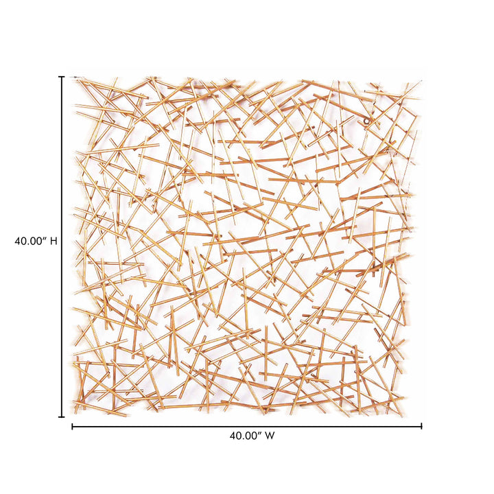 Metallic Wall Sculpture: Golden Pick Up Sticks Art