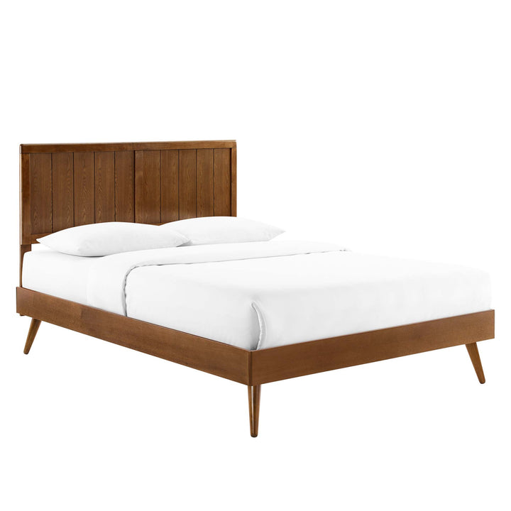 Arya Walnut Wood Queen Platform Bed with Splayed Legs