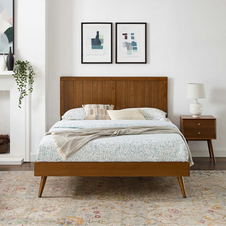 Arya Walnut Wood Queen Platform Bed with Splayed Legs