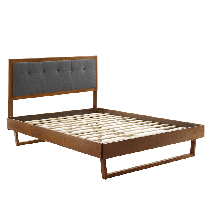 Walnut Wing King Platform Bed With Angular Frame