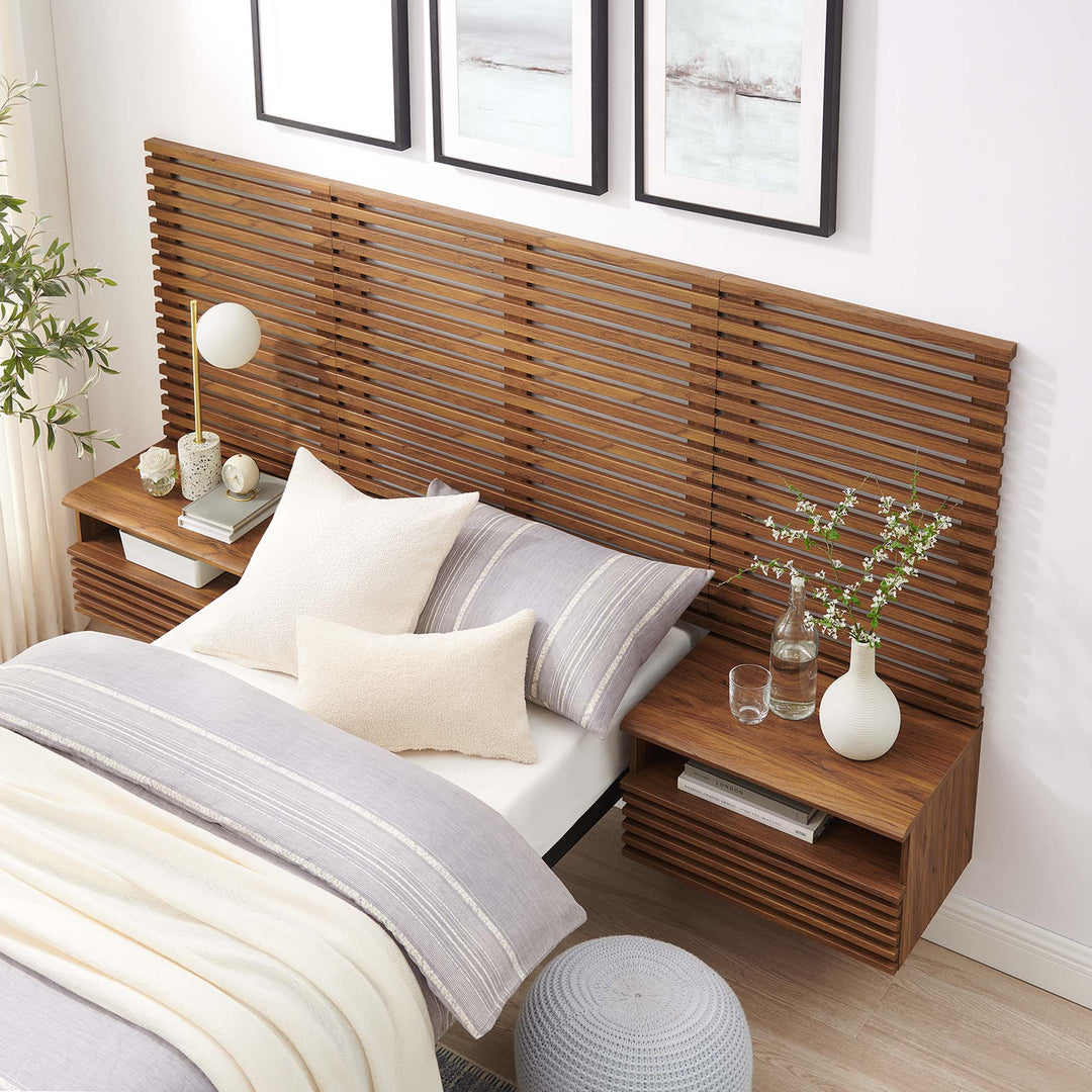 Rendition Wall-Mounted Twin Headboard and Minimalist Nightstands