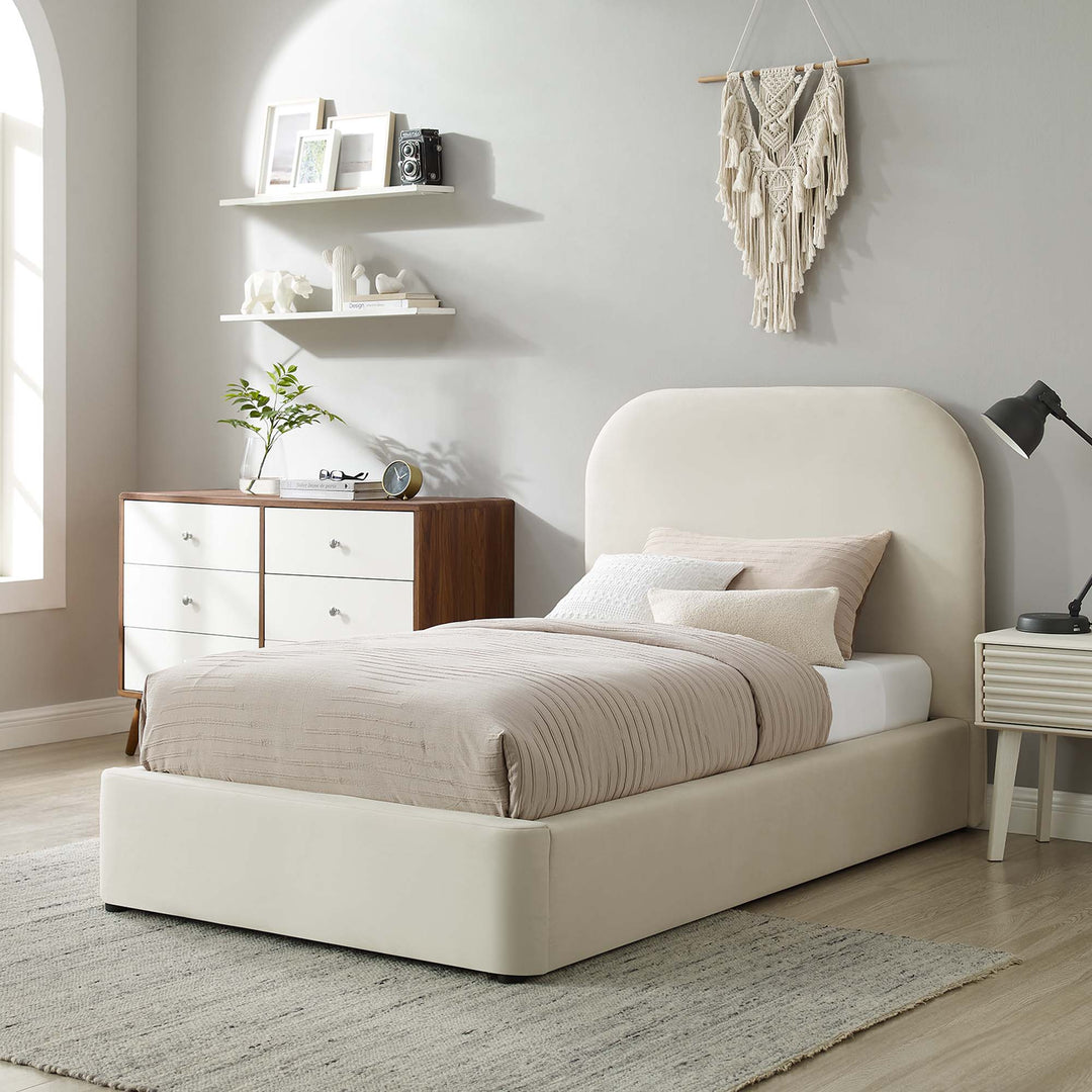 Kensington Plush Velvet Curved Twin Platform Bed