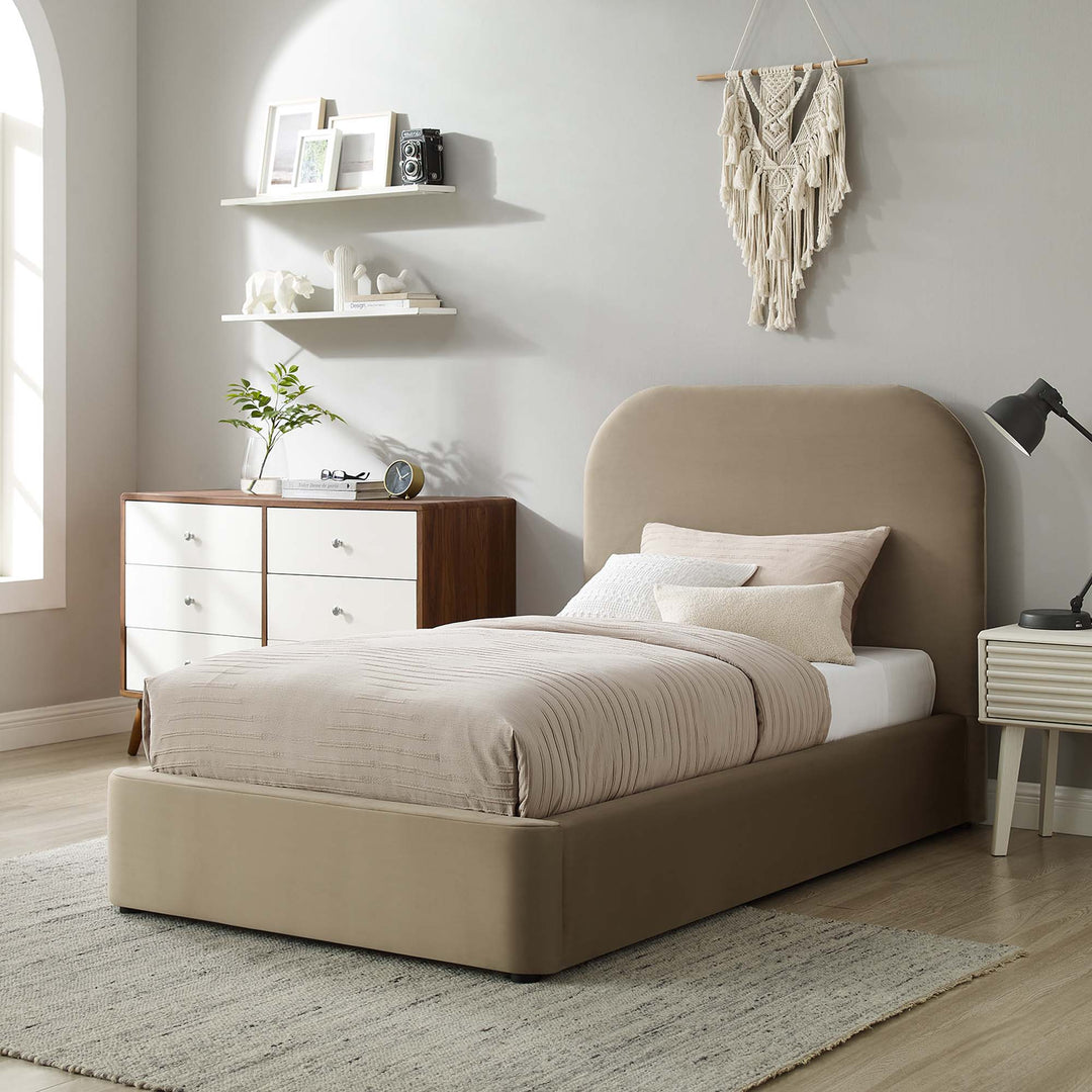 Kensington Plush Velvet Curved Twin Platform Bed