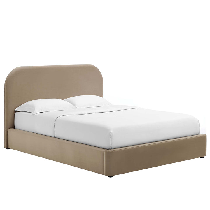 Curved Chic Velvet Comfort Full Platform Bed