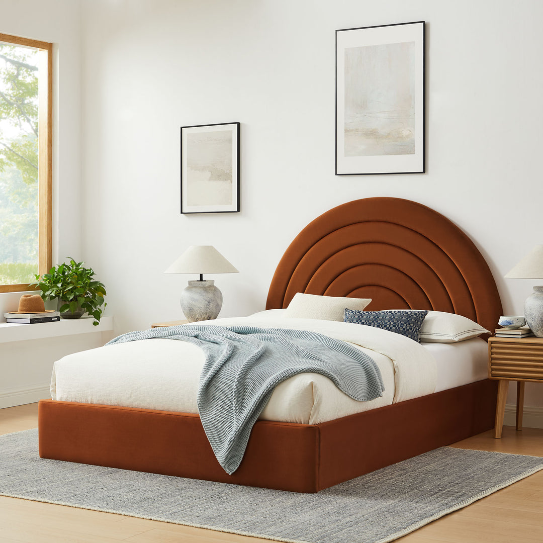 Sienna Arched Plush Velvet Queen Platform Bed