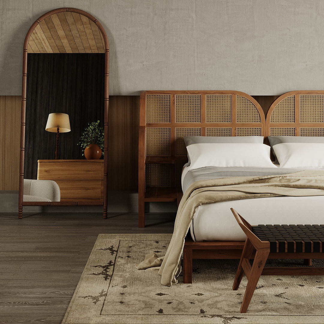 Tropical Oasis Solid Teak & Cane Queen Bed