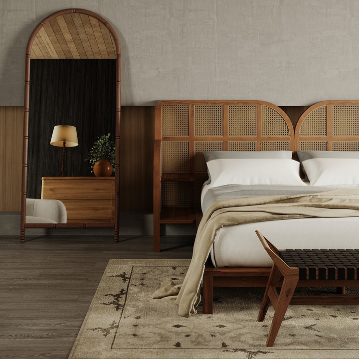 Tropical Oasis Solid Teak & Cane Queen Bed