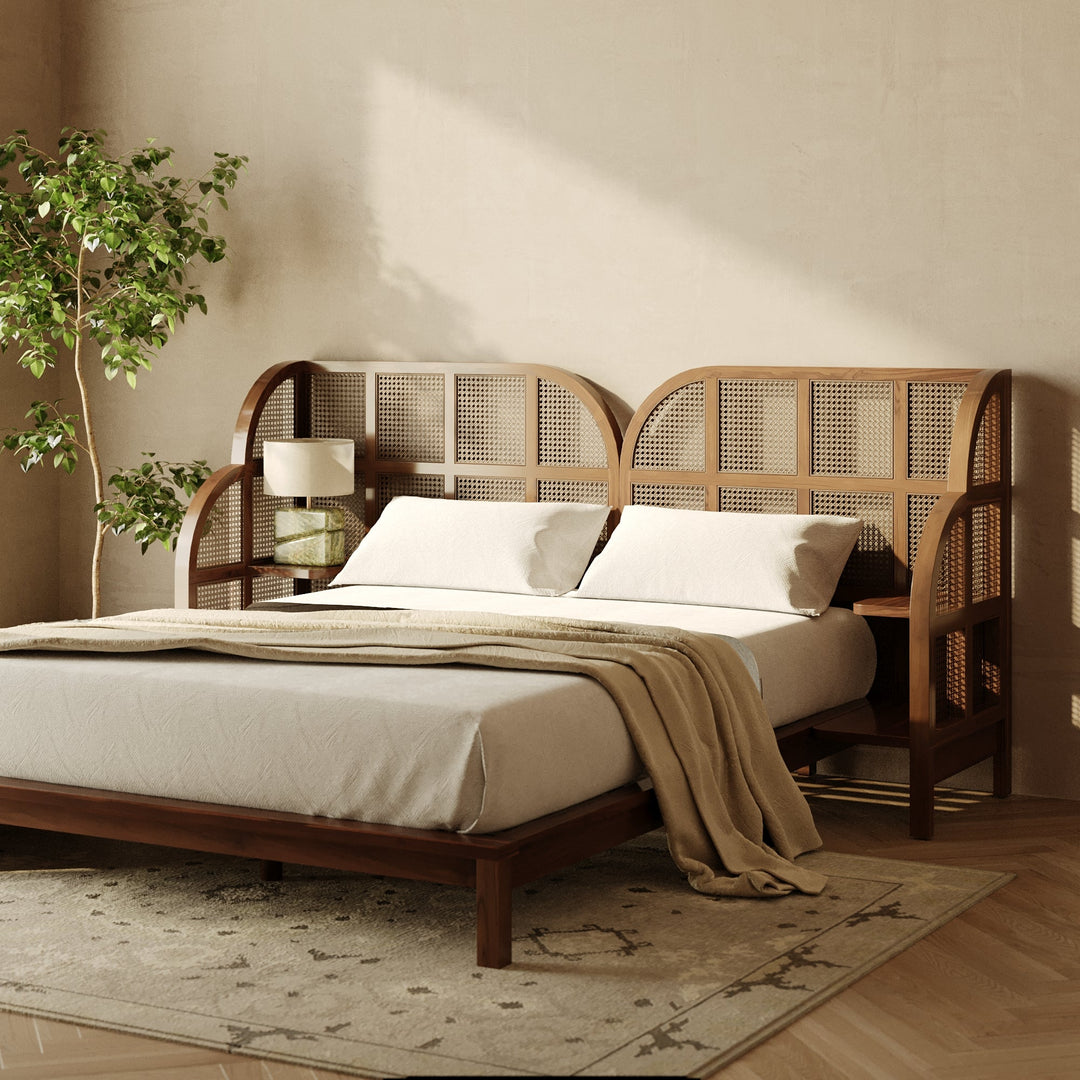 Tropical Oasis Solid Teak & Cane Queen Bed