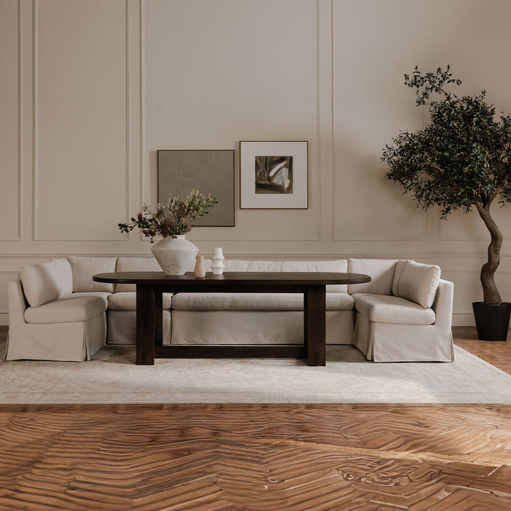 Modular Tidying Bench with Inverted Pleat Slipcover