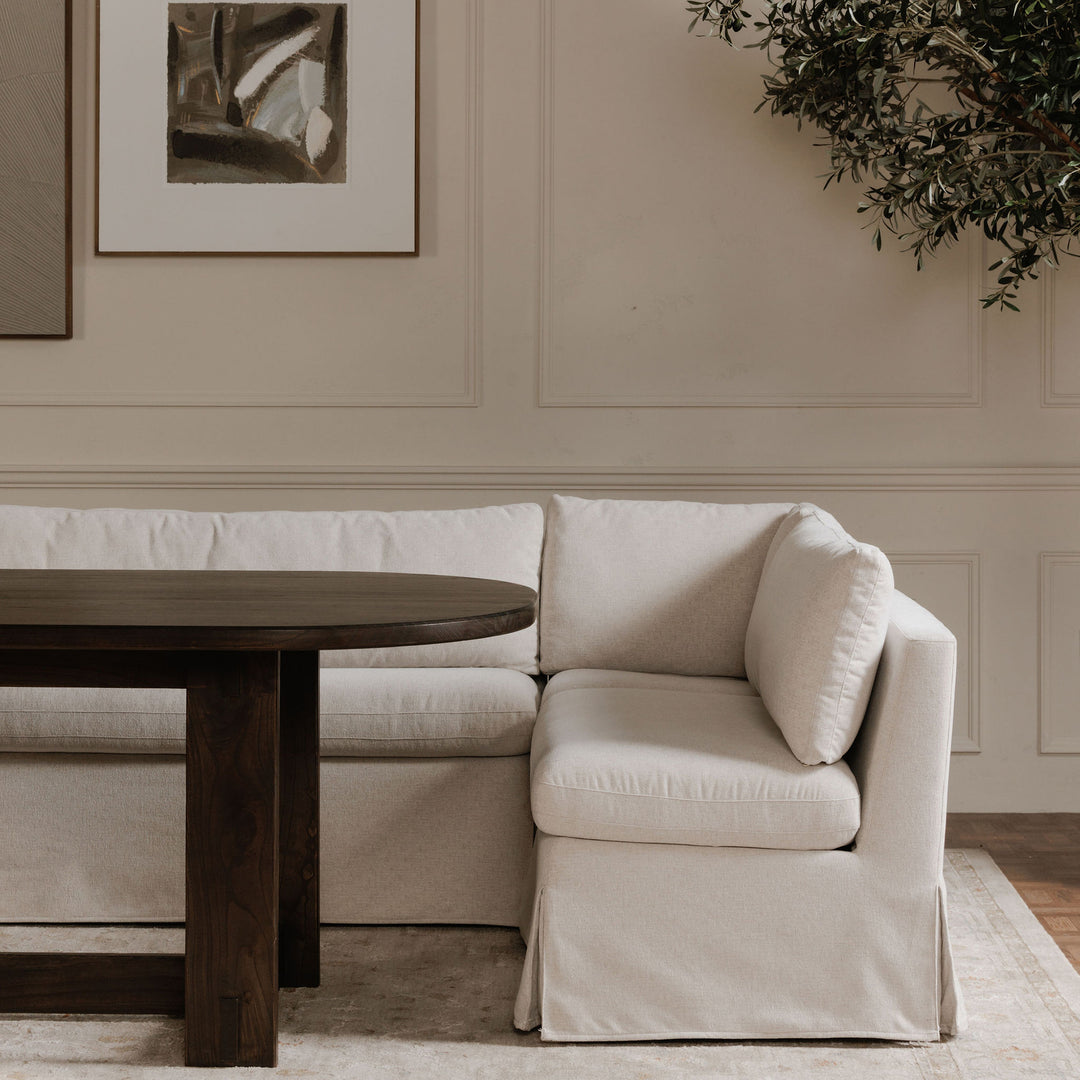 Modular Tidying Bench with Inverted Pleat Slipcover