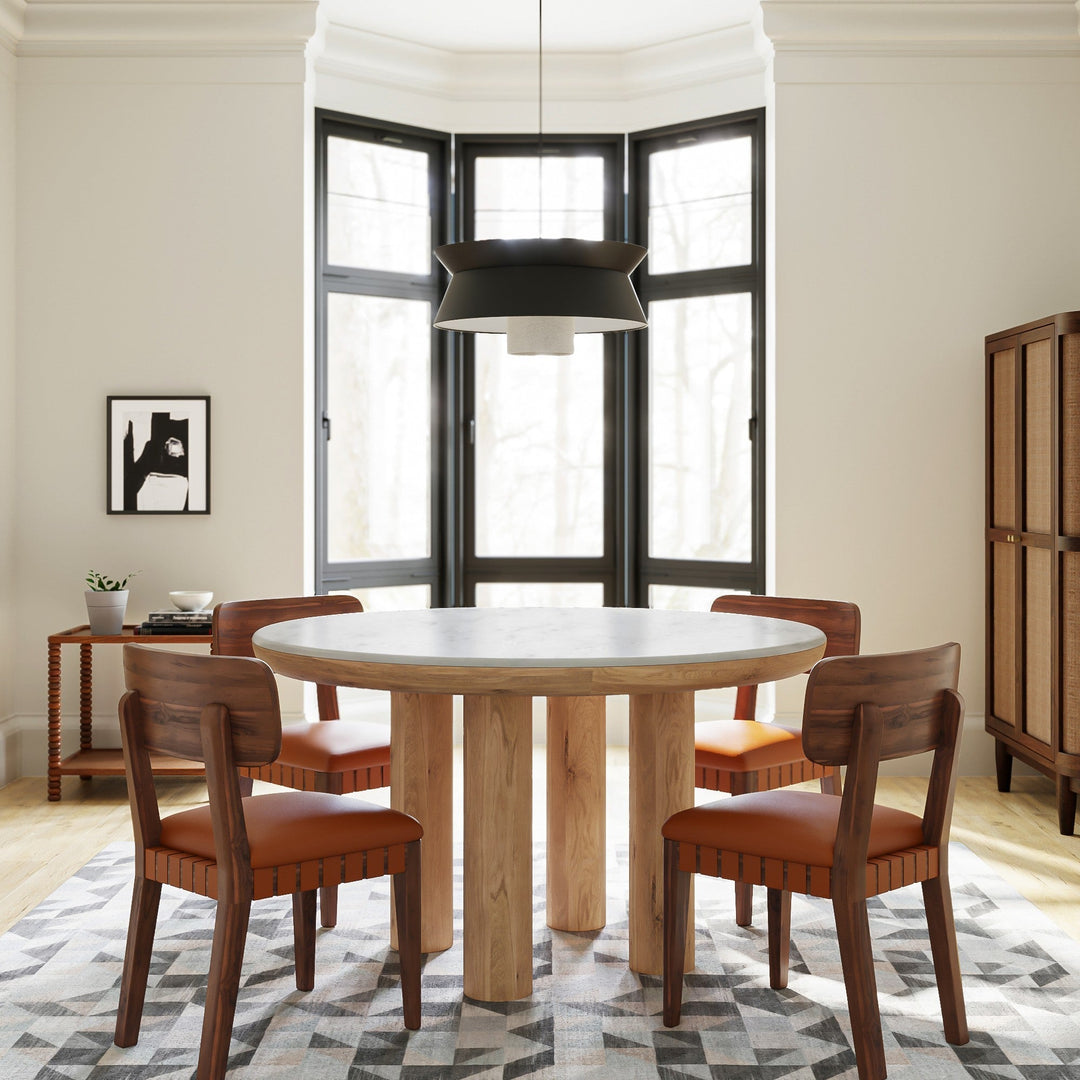 Streamlined Elegance Oak & Marble Round Dining Table