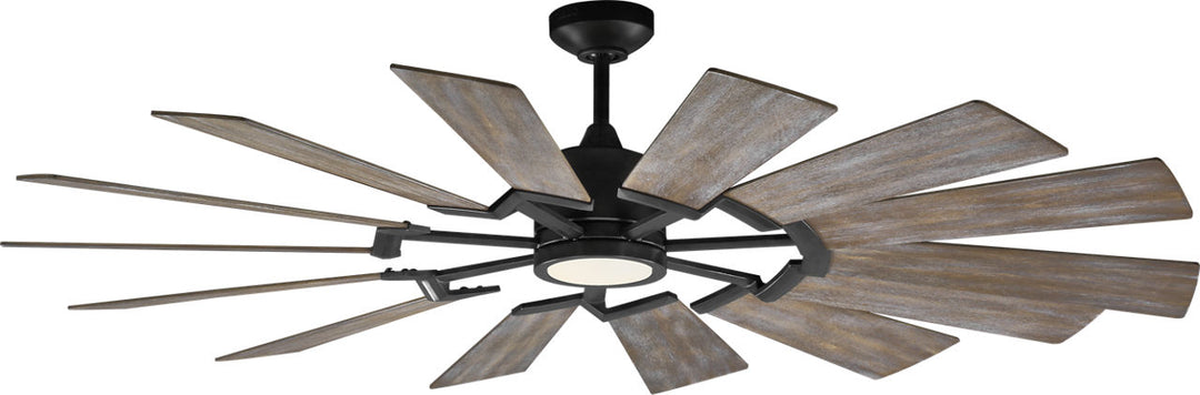 Prairie 62 LED Ceiling Fan in with Distressed Grey Weathered Oak Blades and Light Kit Aged Pewter