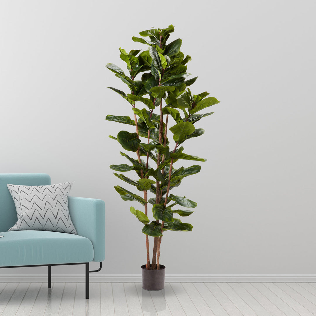 Pure Garden Artificial Fiddle Leaf Fig Tree - 6FT Fake Plant with Pot and Natural Feel Leaves for Home or Office Decor - Artificial Plants Indoor