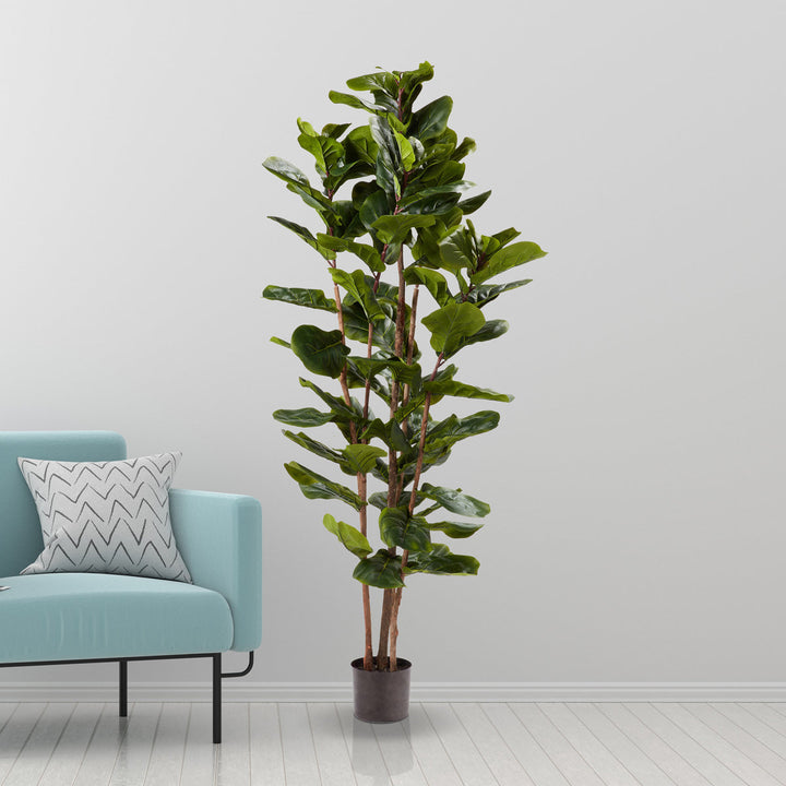 Pure Garden Artificial Fiddle Leaf Fig Tree - 6FT Fake Plant with Pot and Natural Feel Leaves for Home or Office Decor - Artificial Plants Indoor