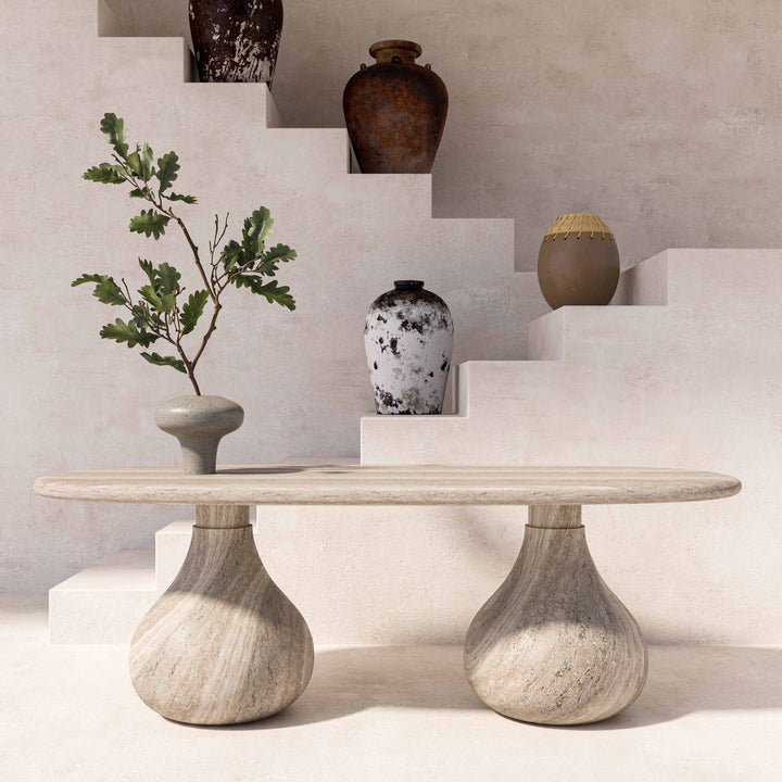 Oval Faux Travertine Coffee Table Indoor Outdoor