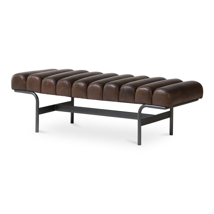 Modern Metallic Channeled Sitting Bench in Premium Leather