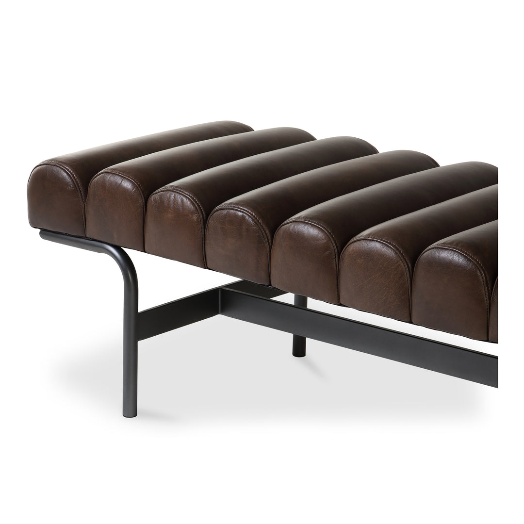 Modern Metallic Channeled Sitting Bench in Premium Leather