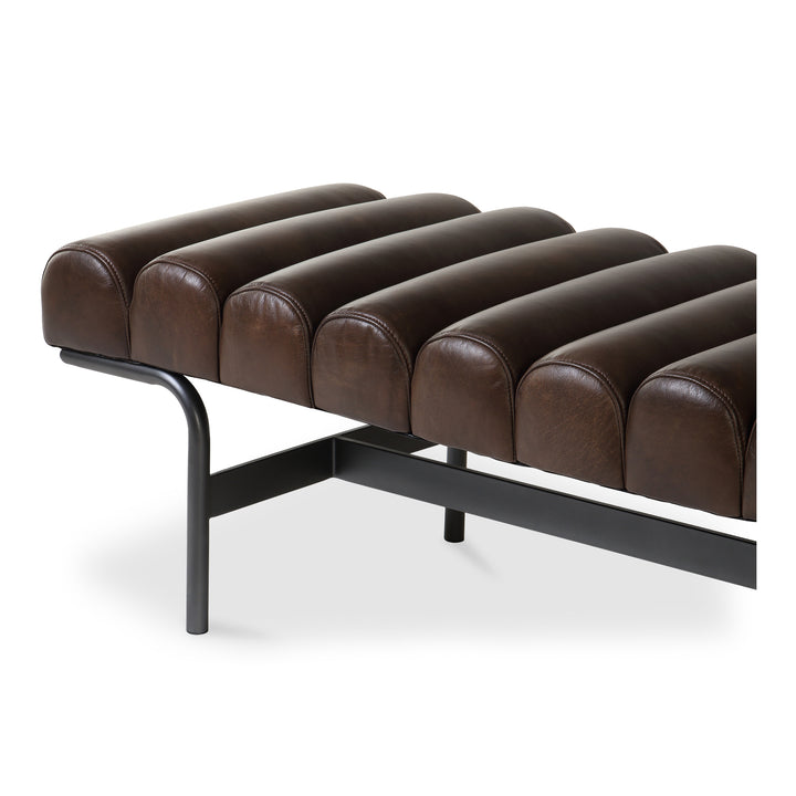 Modern Metallic Channeled Sitting Bench in Premium Leather