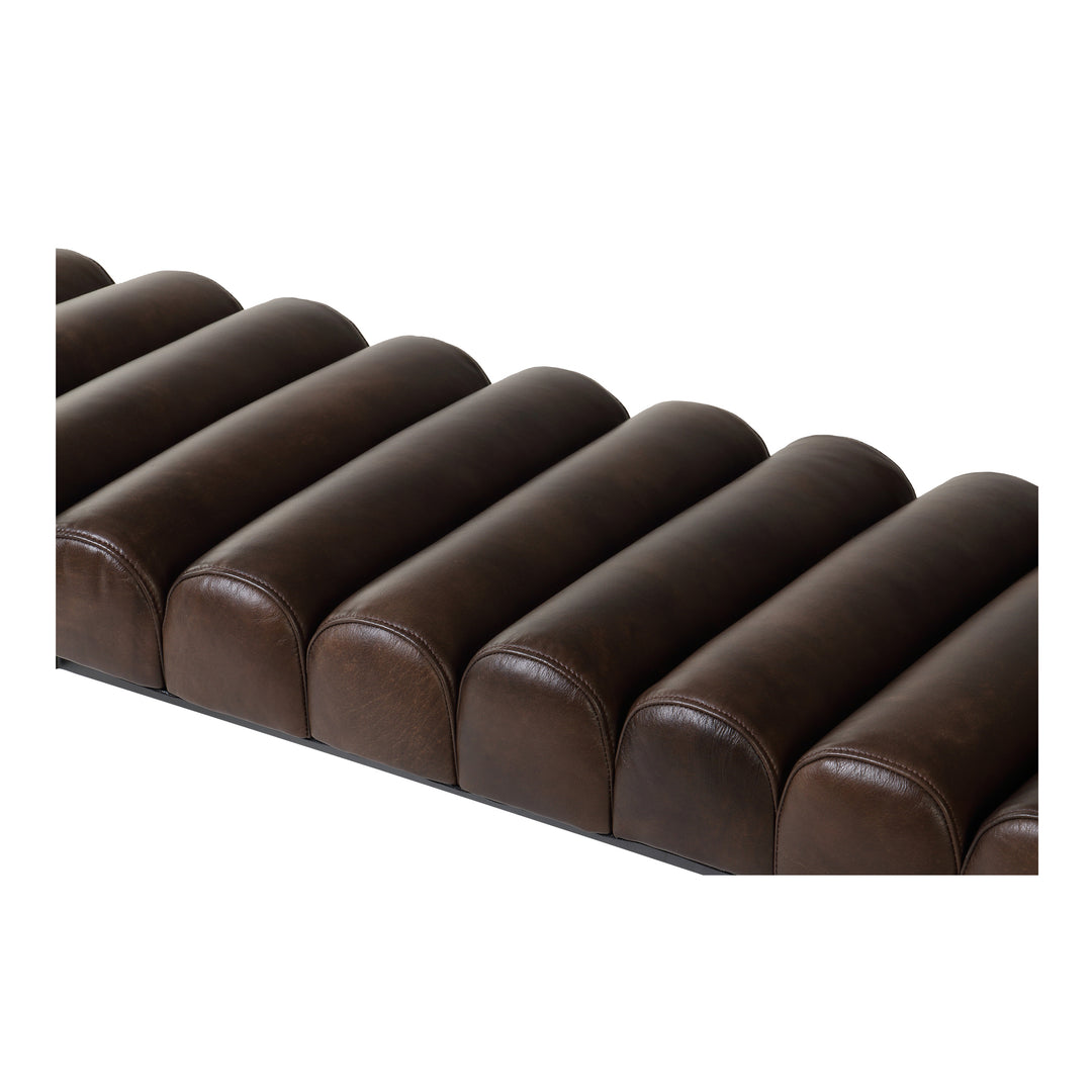 Modern Metallic Channeled Sitting Bench in Premium Leather