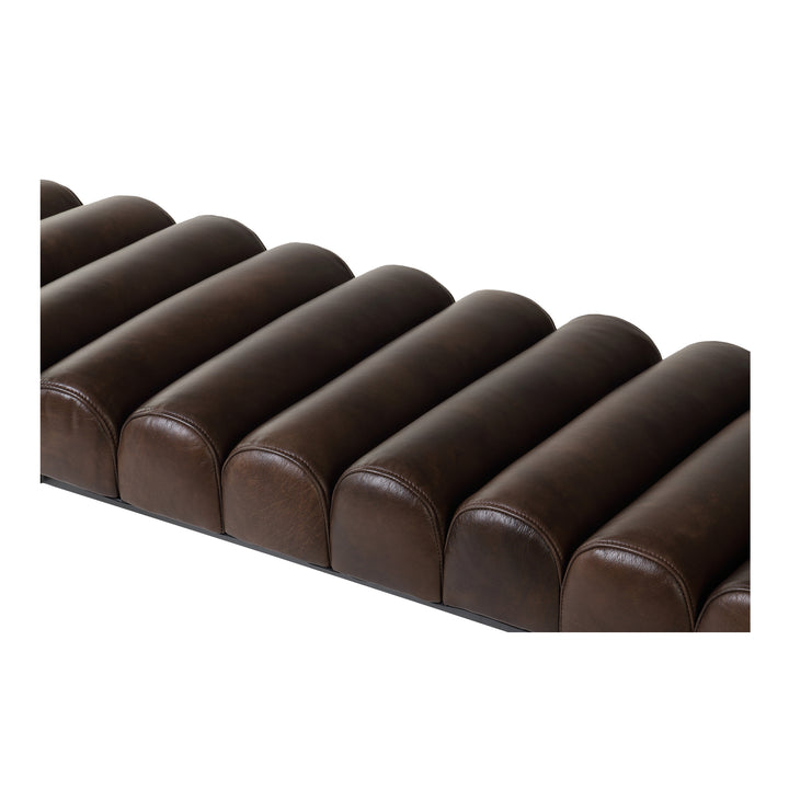 Modern Metallic Channeled Sitting Bench in Premium Leather