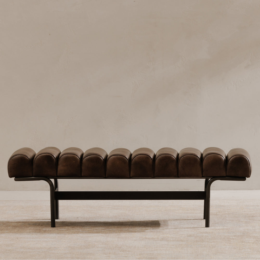 Modern Metallic Channeled Sitting Bench in Premium Leather
