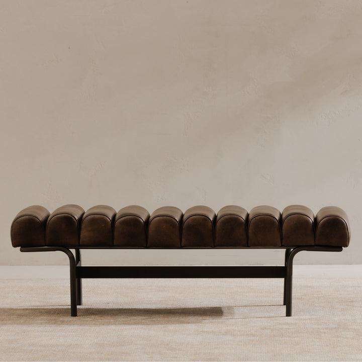 Modern Metallic Channeled Sitting Bench in Premium Leather