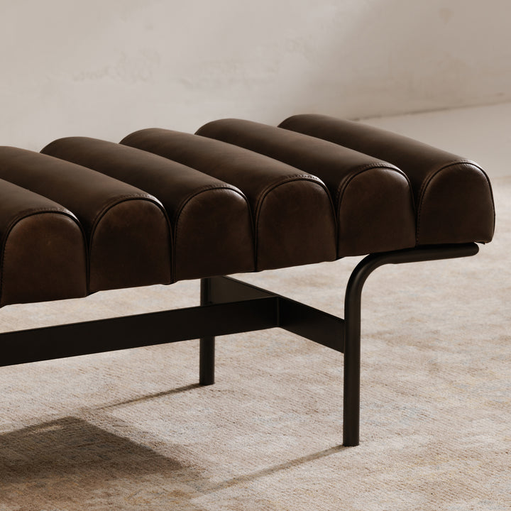 Modern Metallic Channeled Sitting Bench in Premium Leather