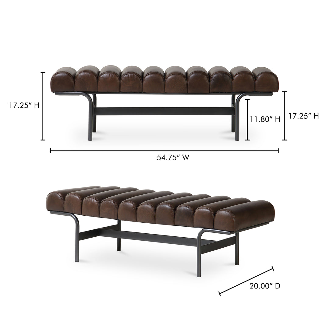 Modern Metallic Channeled Sitting Bench in Premium Leather