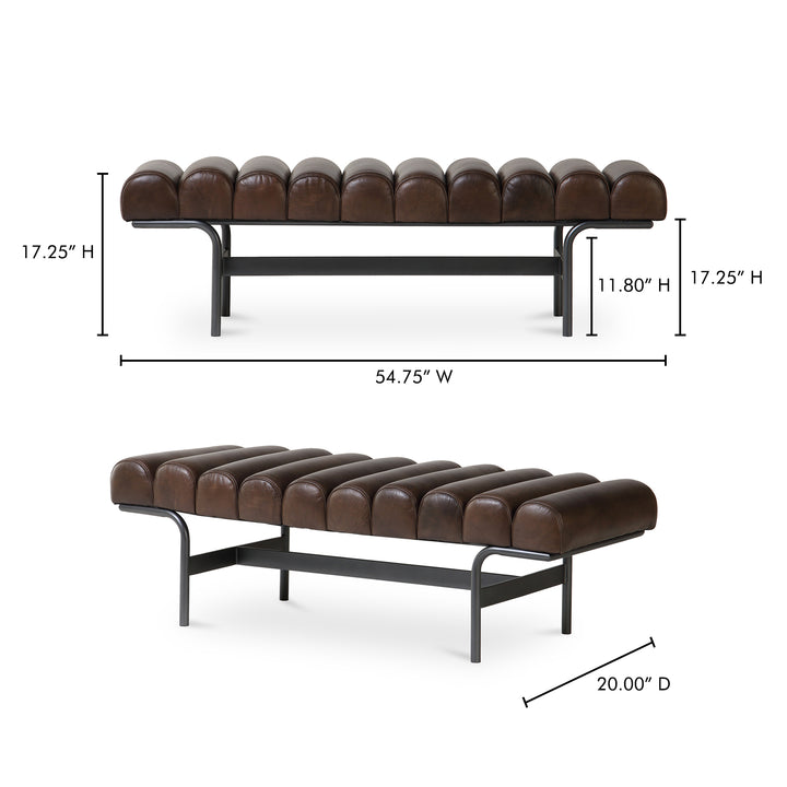 Modern Metallic Channeled Sitting Bench in Premium Leather